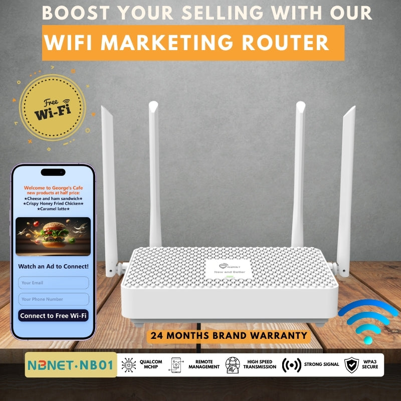 AX3000 Wi-Fi6 NB01 New Generation WiFi Business Router|WiFi Marketing Router| FreeWiFi Boost Your Business|24 months warranty